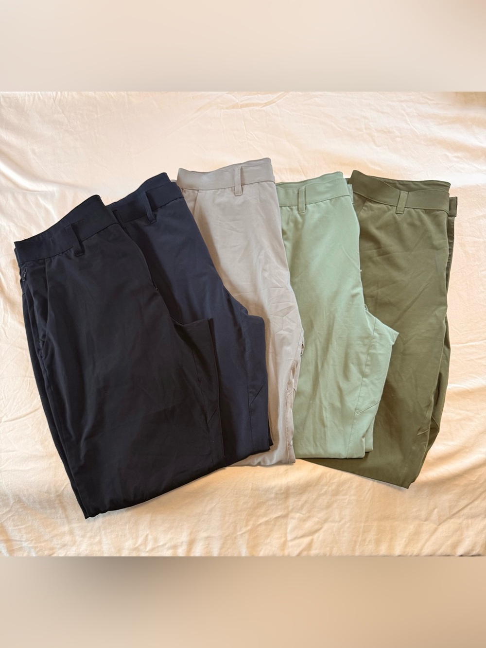Mens Classic Chino Pants in Navy, Light Gray, Mint, and Olive - all 31/34